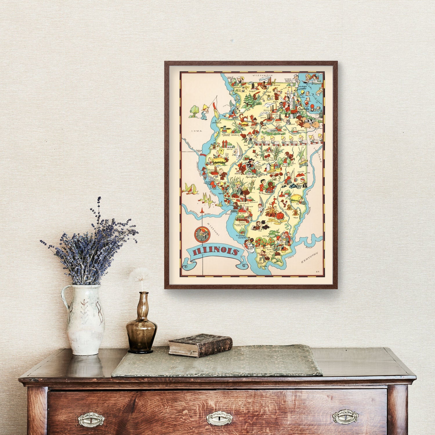 Vintage Map of Illinois 1935