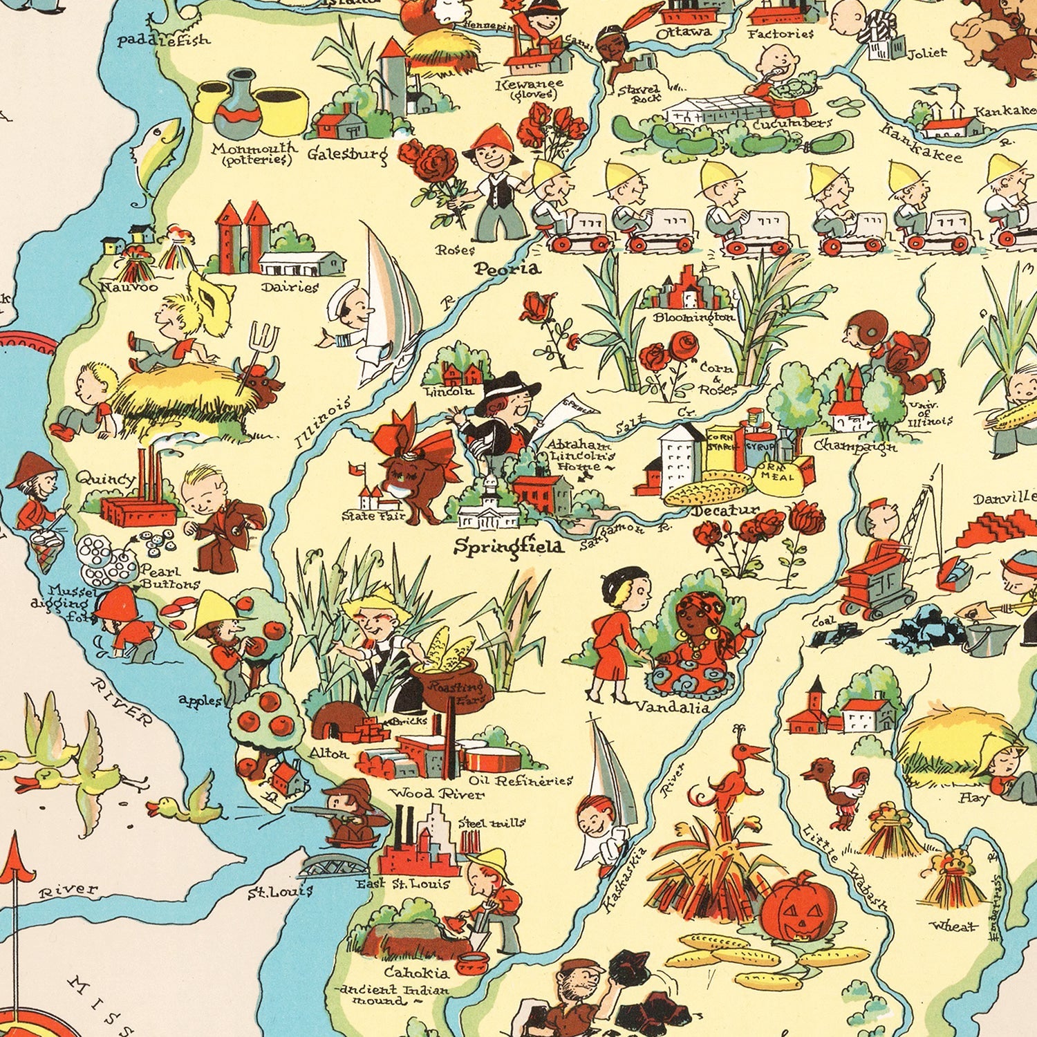 Vintage Map of Illinois 1935