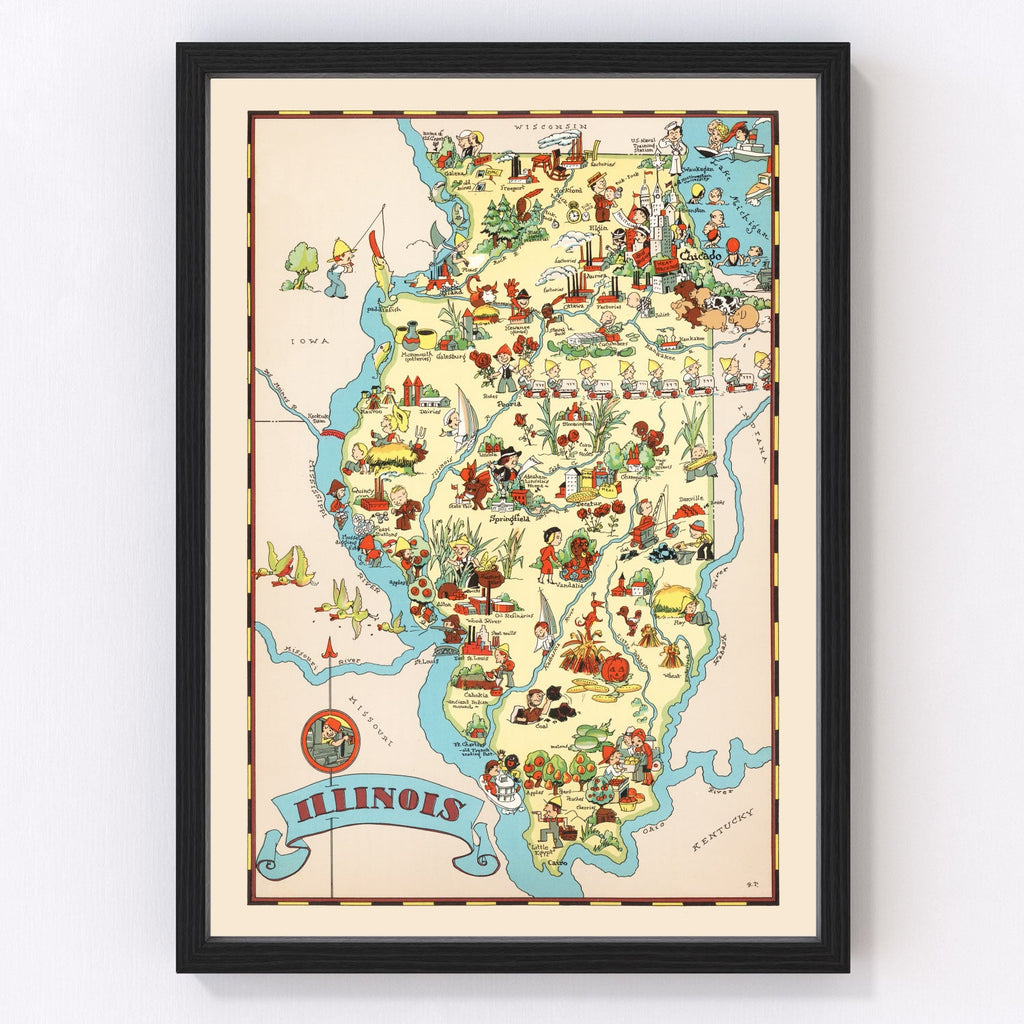 Vintage Map of Illinois 1935