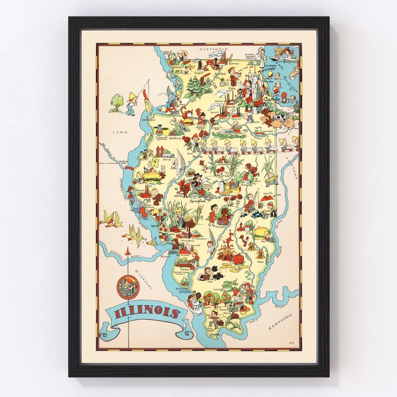 Vintage Map of Illinois 1935
