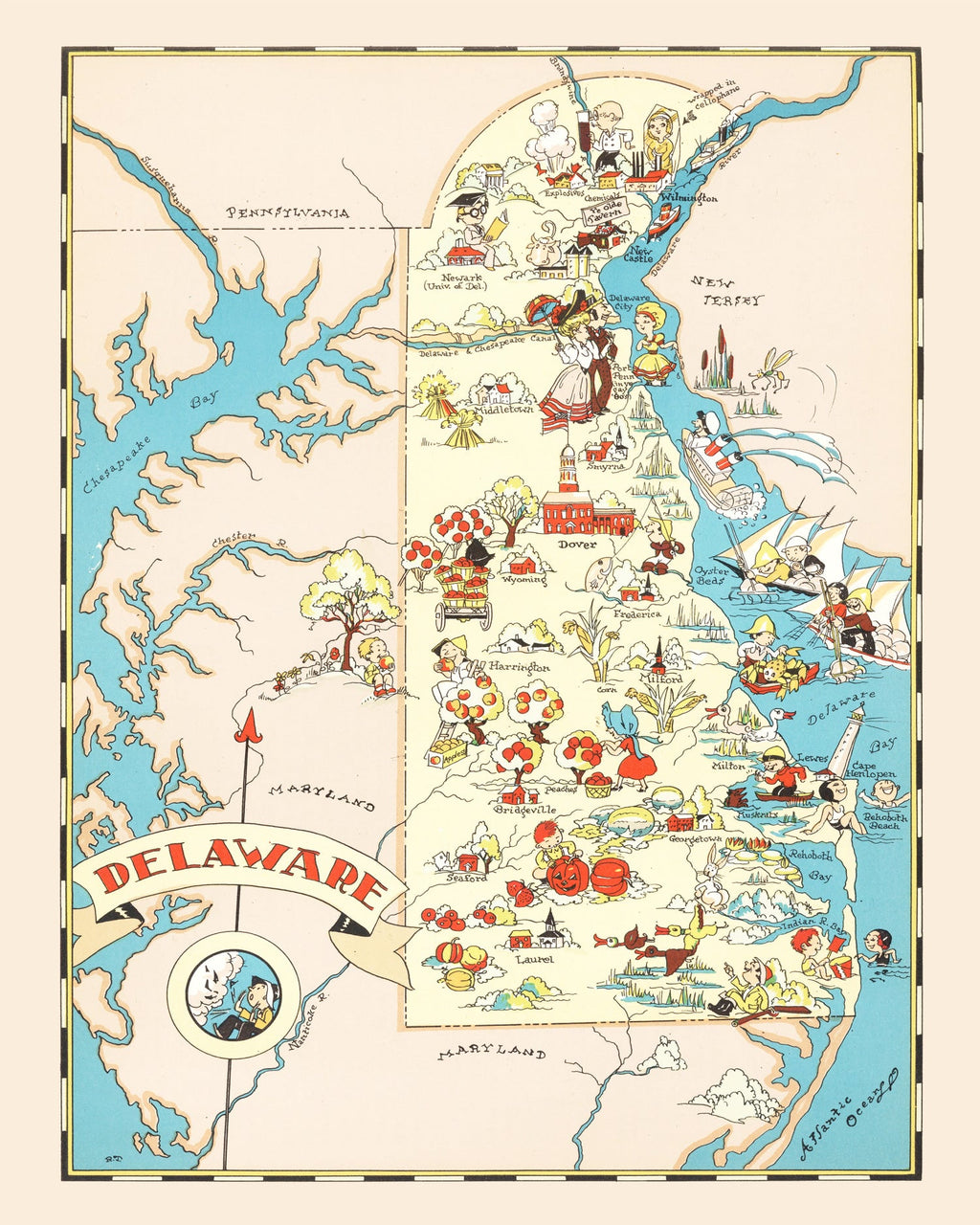 Vintage Map of Delaware 1935