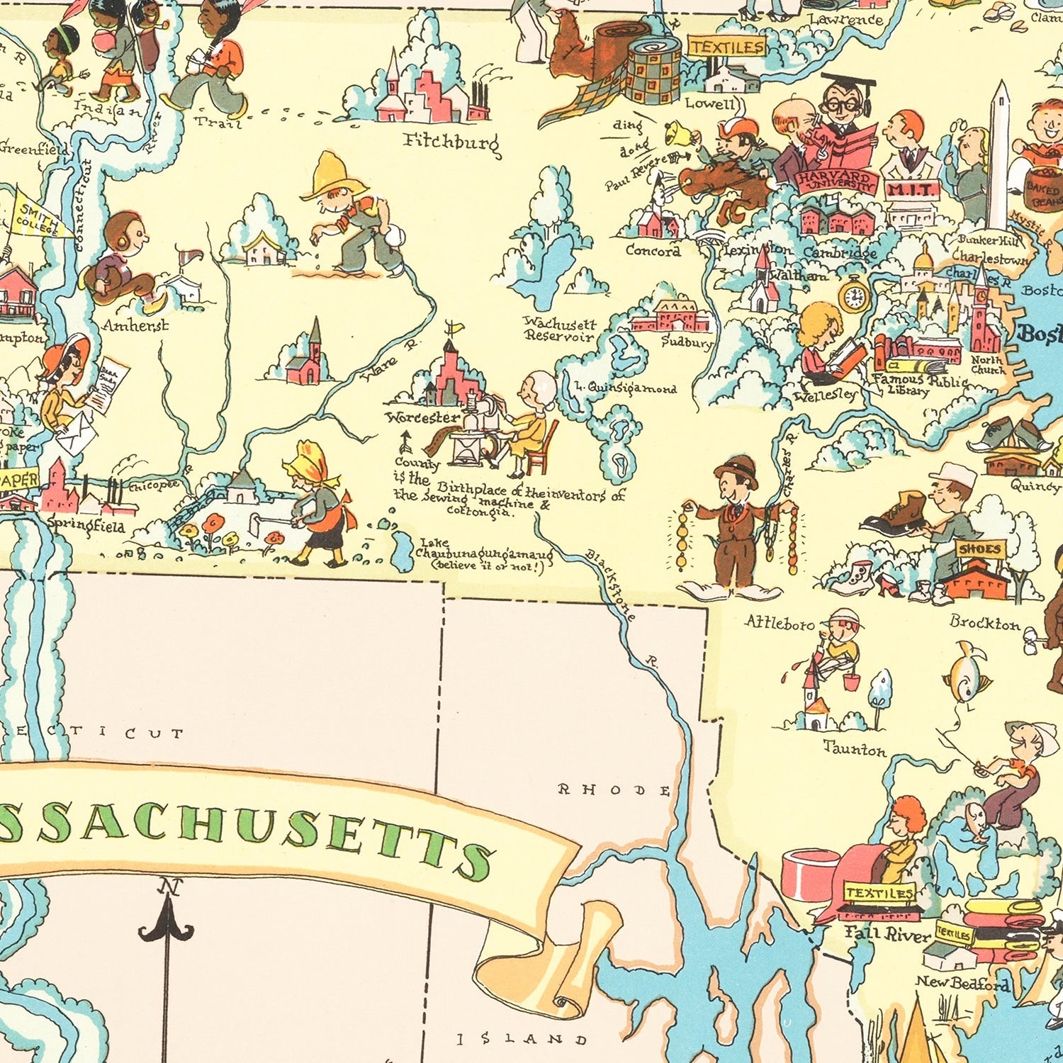 Vintage Map of Massachusetts 1935