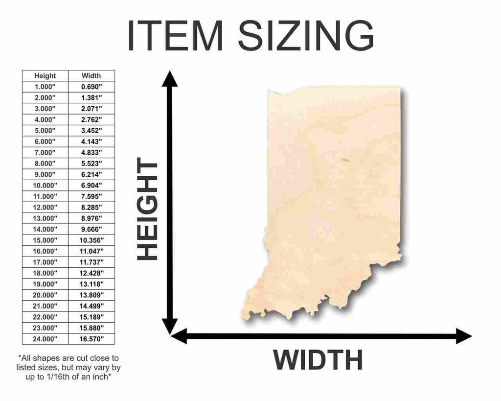 Unfinished Wood Indiana Shape - State - Craft - up to 46" DIY
