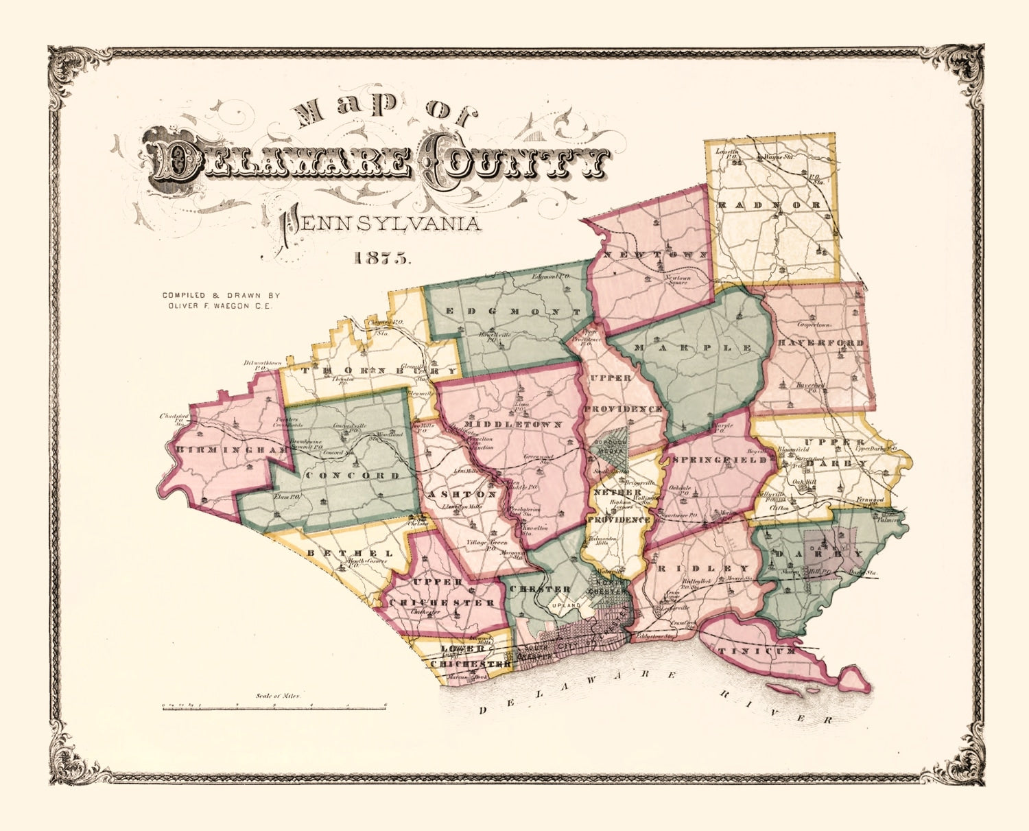 Vintage Map of Delaware County, Pennsylvania 1875