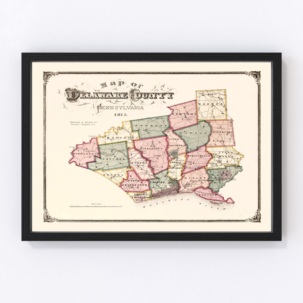 Vintage Map of Delaware County, Pennsylvania 1875