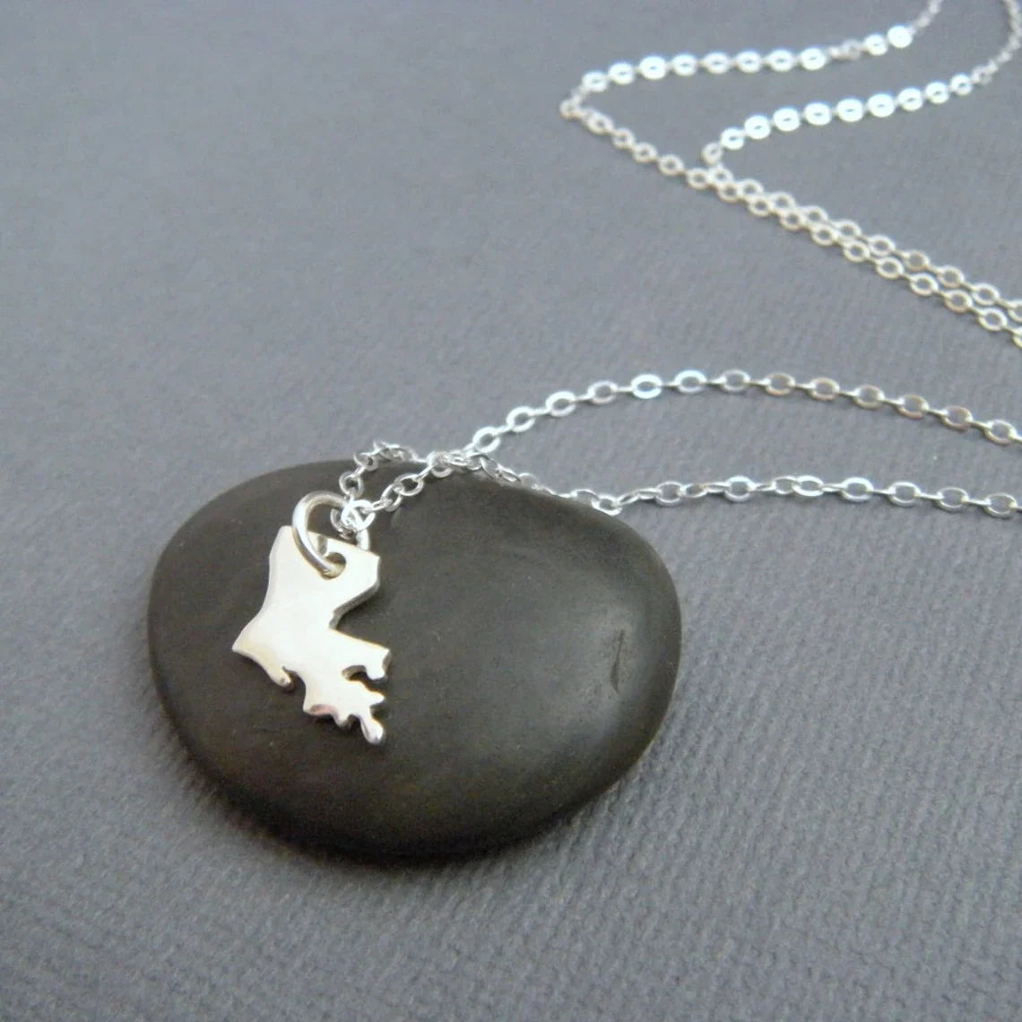 Tiny Louisiana State Necklace – Sterling Silver LA Charm on 16" Chain