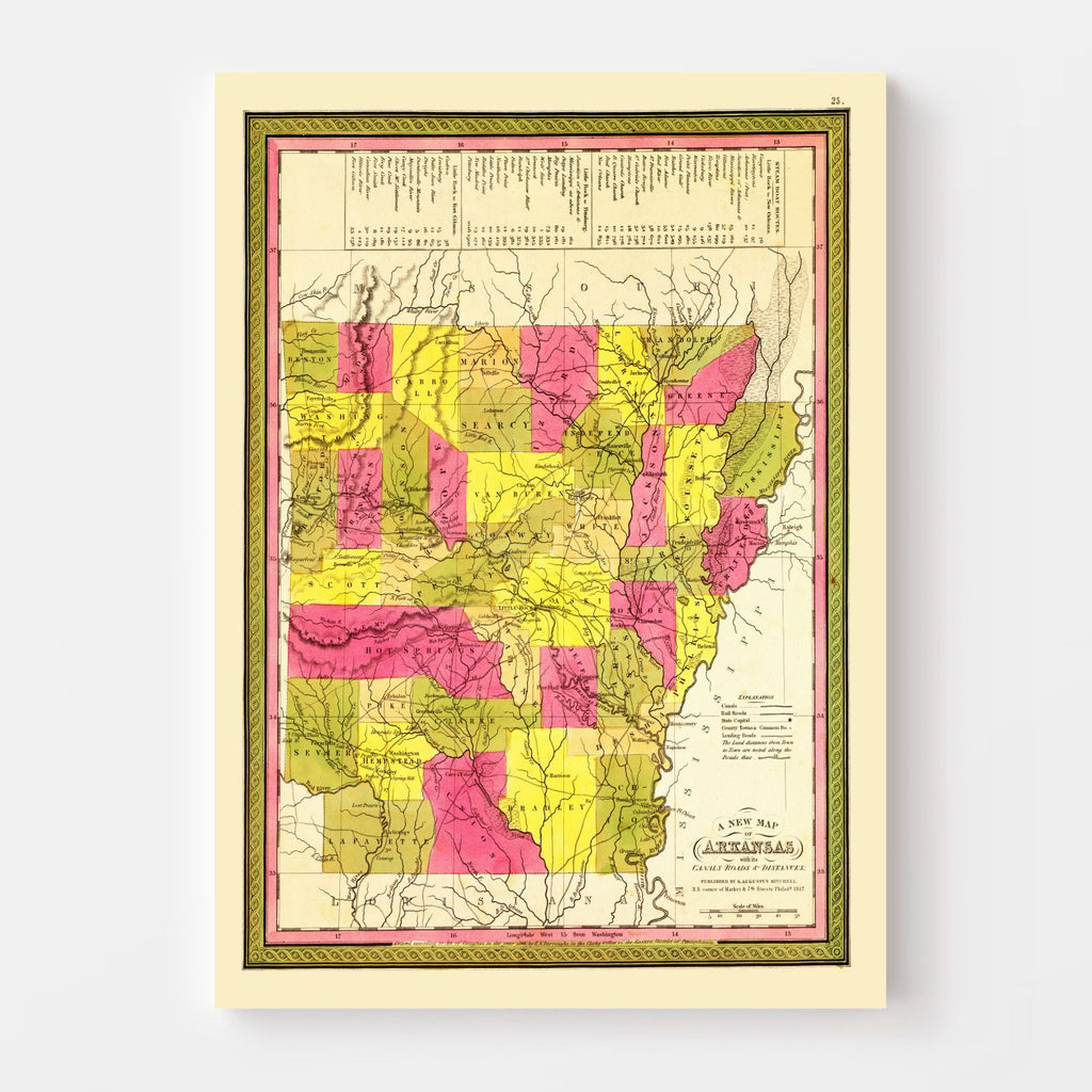 Vintage Map of Arkansas 1847