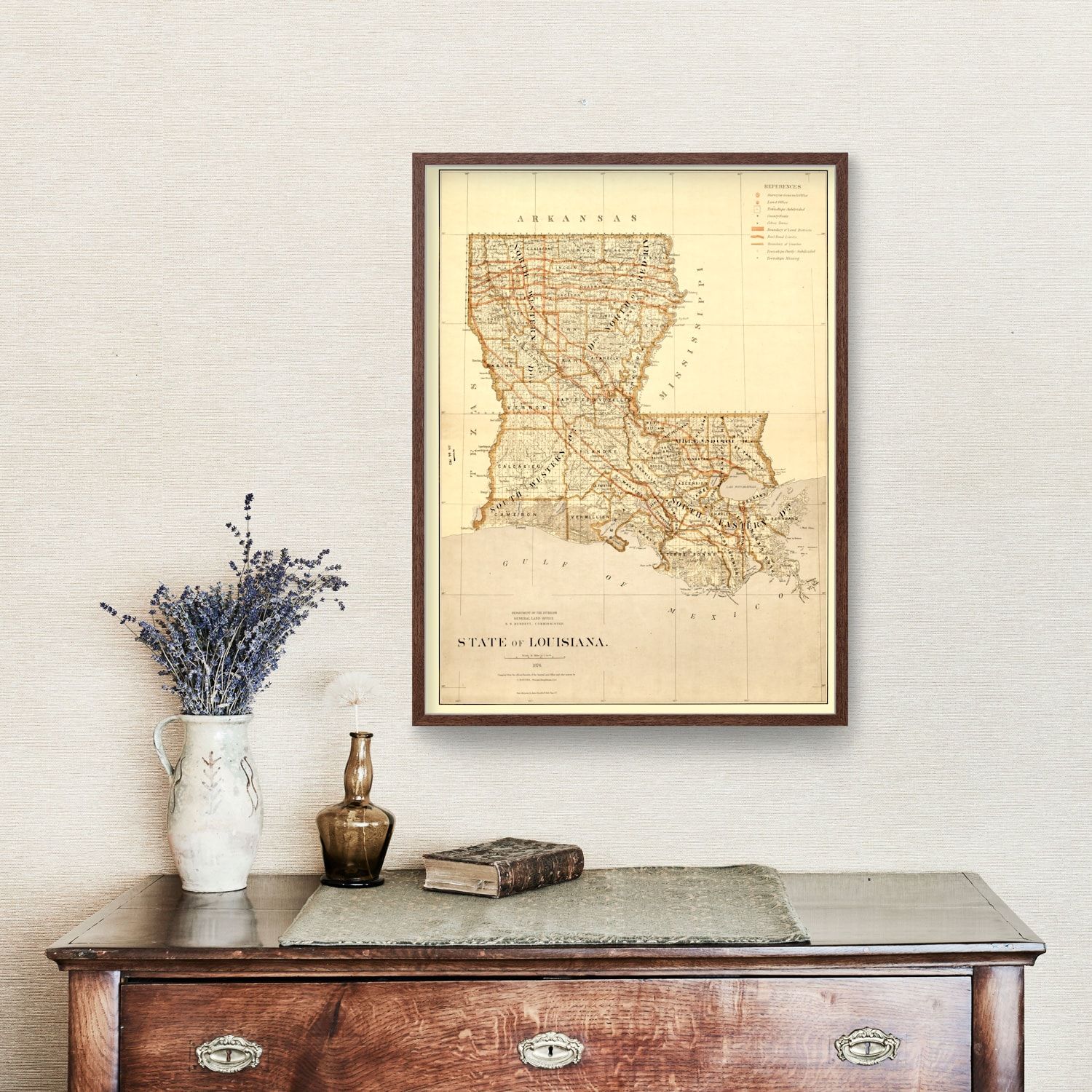Vintage Map of Louisiana 1876