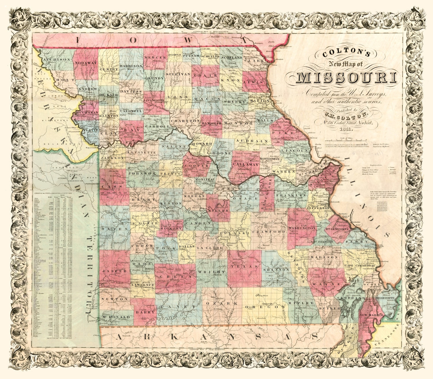 Vintage Map of Missouri 1851