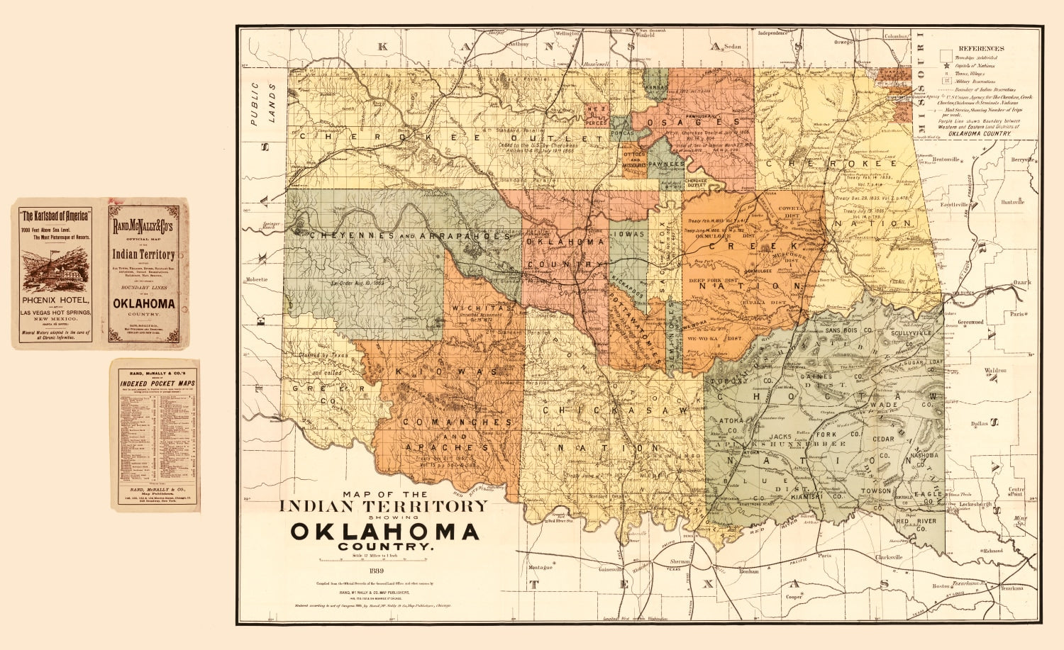 Vintage Map of Oklahoma 1889