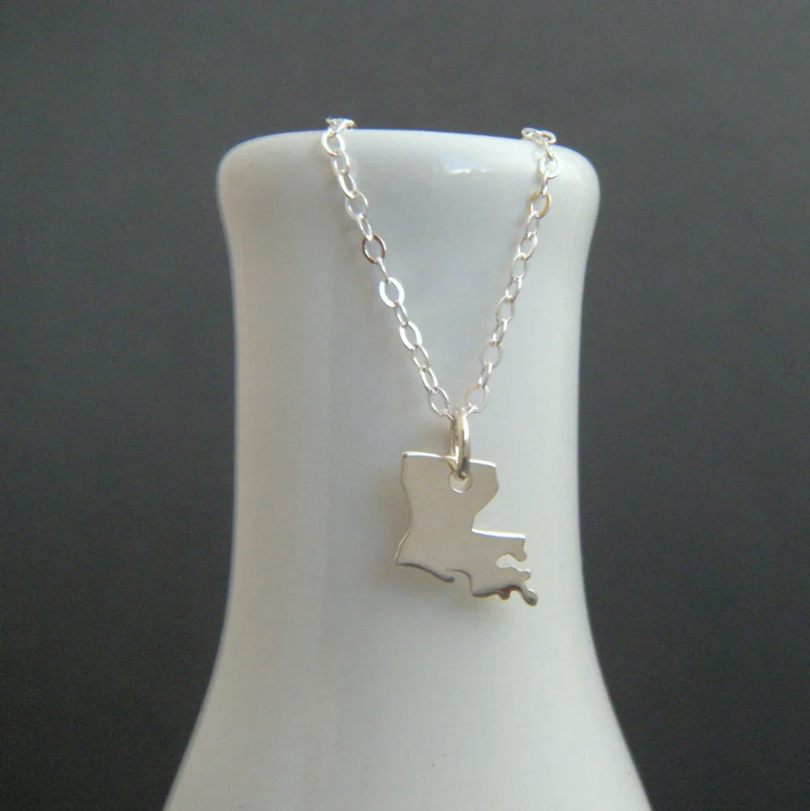 Tiny Louisiana State Necklace – Sterling Silver LA Charm on 16" Chain