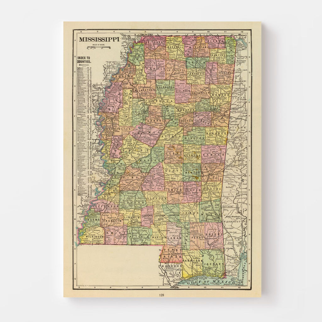 Vintage Map of Mississippi 1909