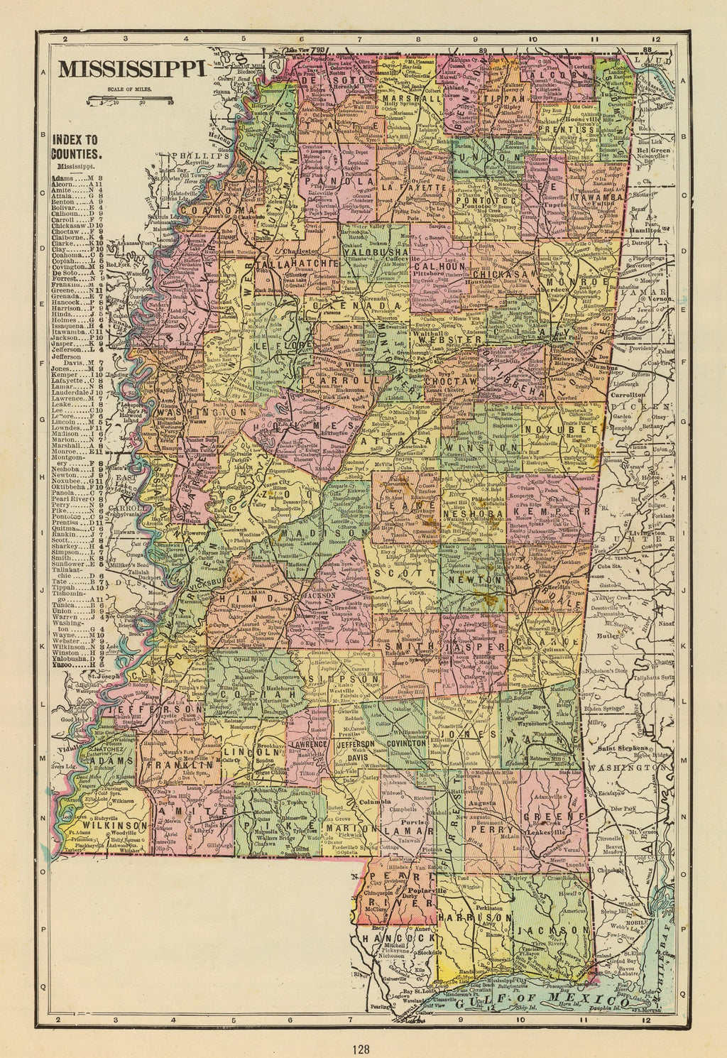 Vintage Map of Mississippi 1909