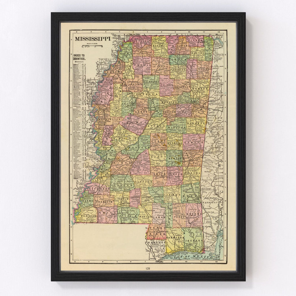 Vintage Map of Mississippi 1909