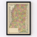 Vintage Map of Mississippi 1909