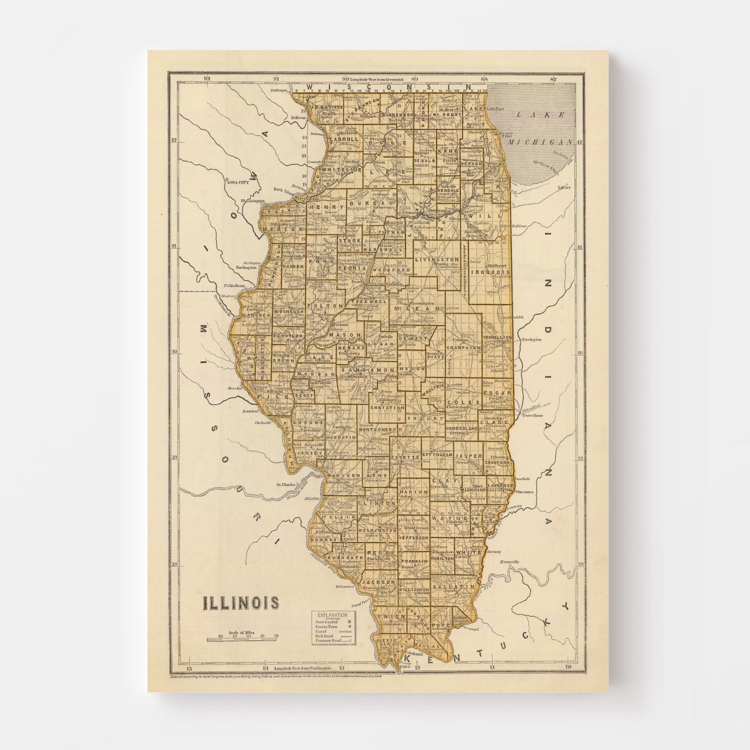Vintage Map of Illinois 1842