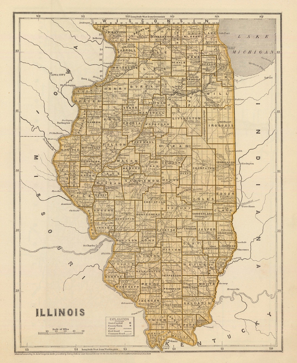 Vintage Map of Illinois 1842