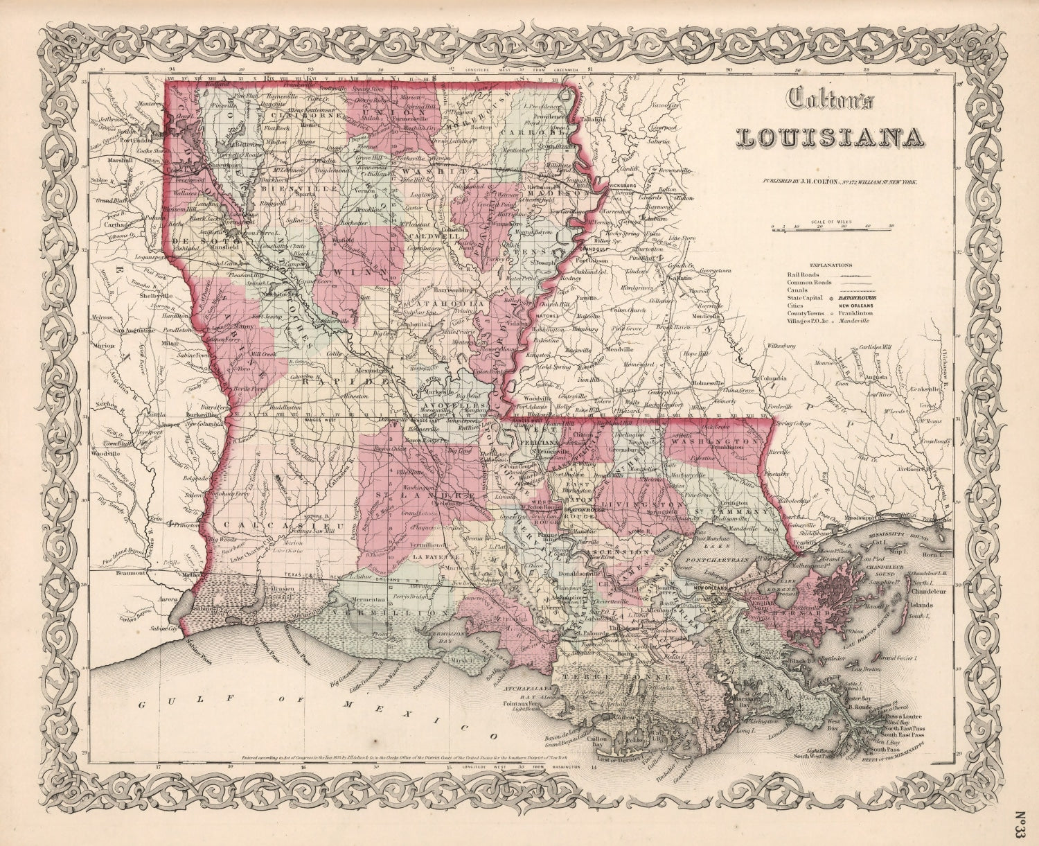 Vintage Map of Louisiana 1861