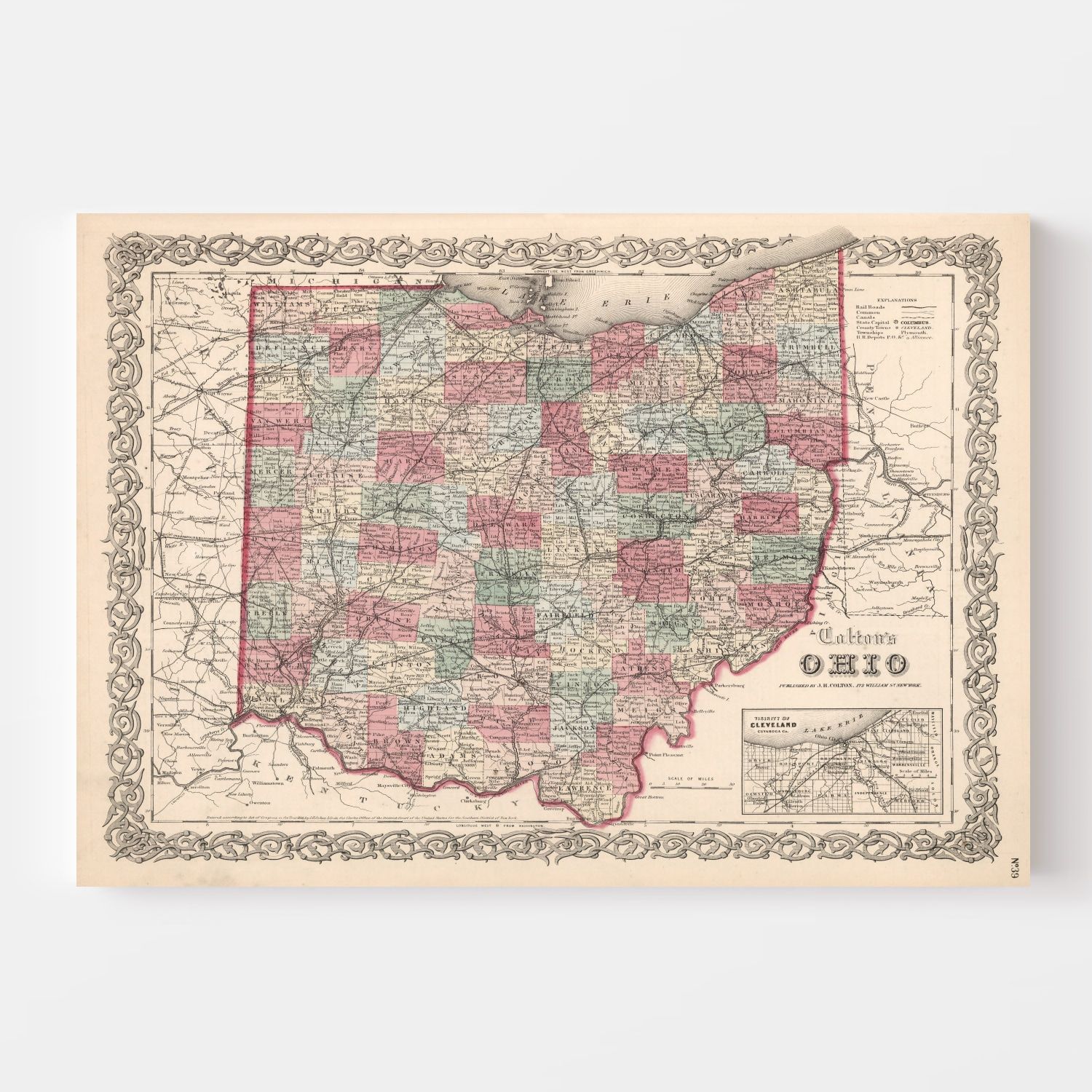 Vintage Map of Ohio 1861