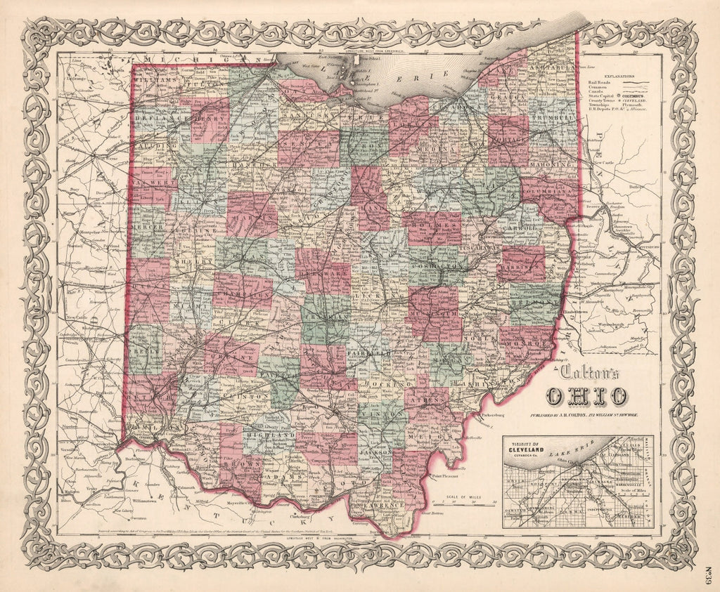 Vintage Map of Ohio 1861