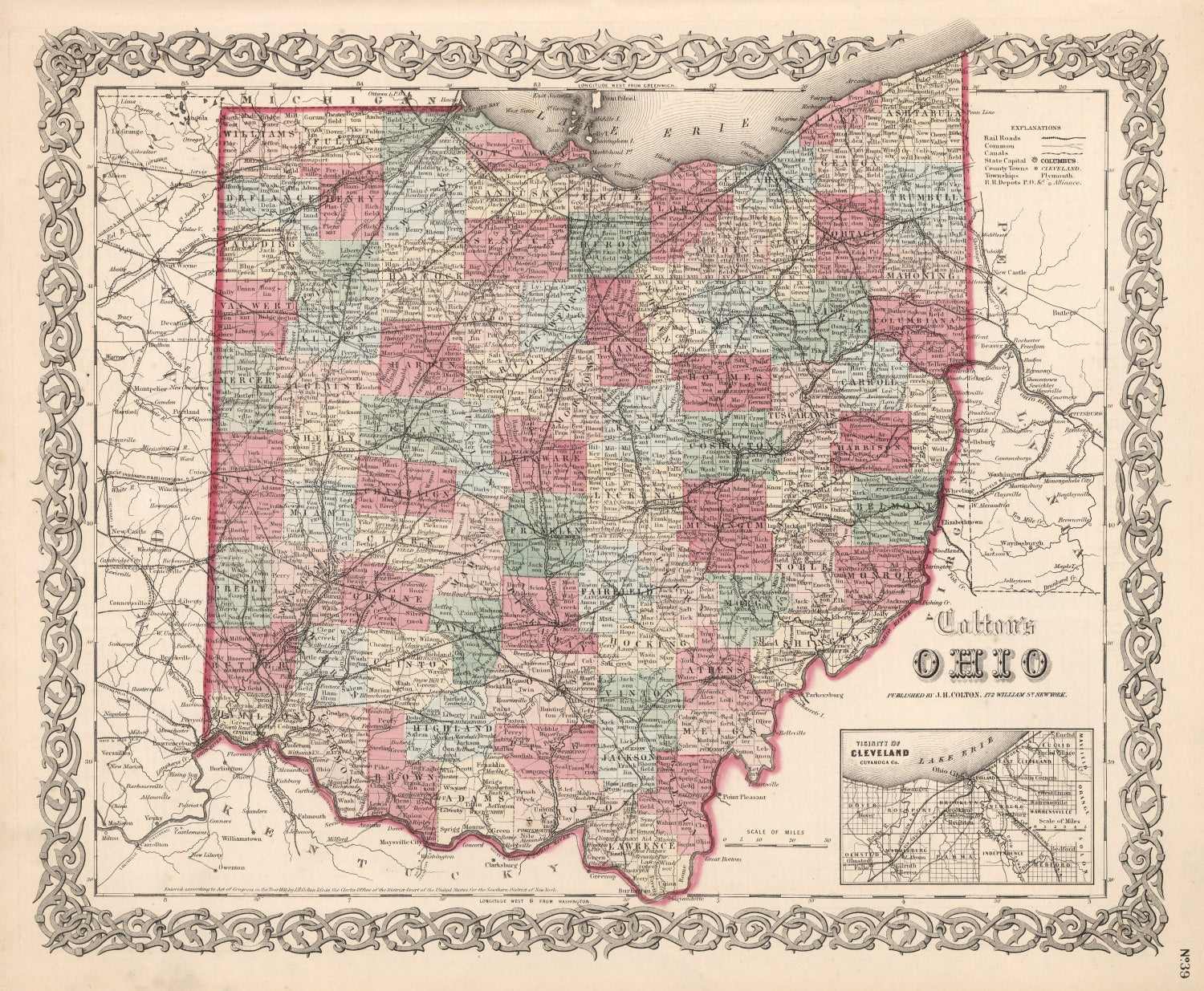 Vintage Map of Ohio 1861