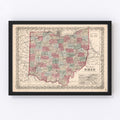Vintage Map of Ohio 1861