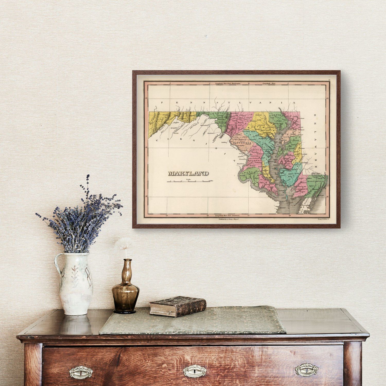 Vintage Map of Maryland 1824