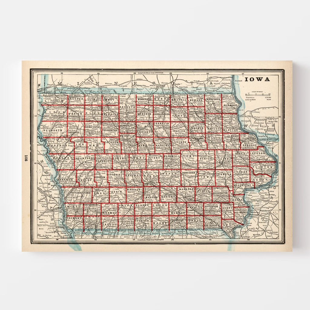 Vintage Map of Iowa 1893