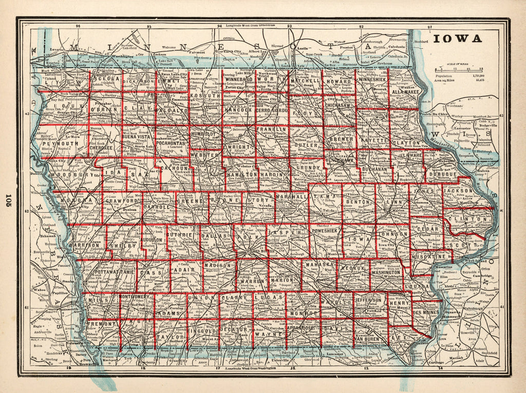Vintage Map of Iowa 1893