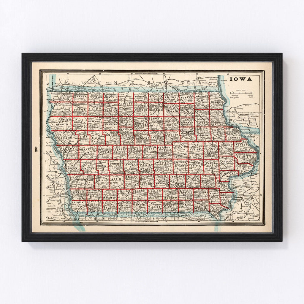 Vintage Map of Iowa 1893