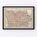 Vintage Map of Iowa 1893