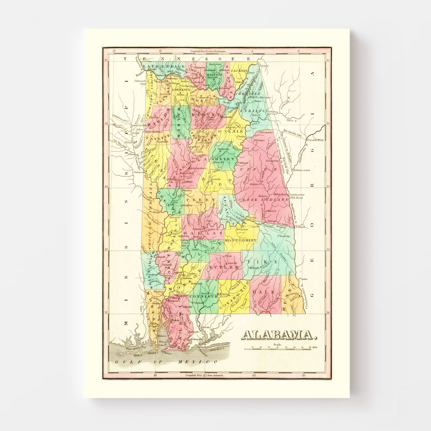 Vintage Map of Alabama 1831