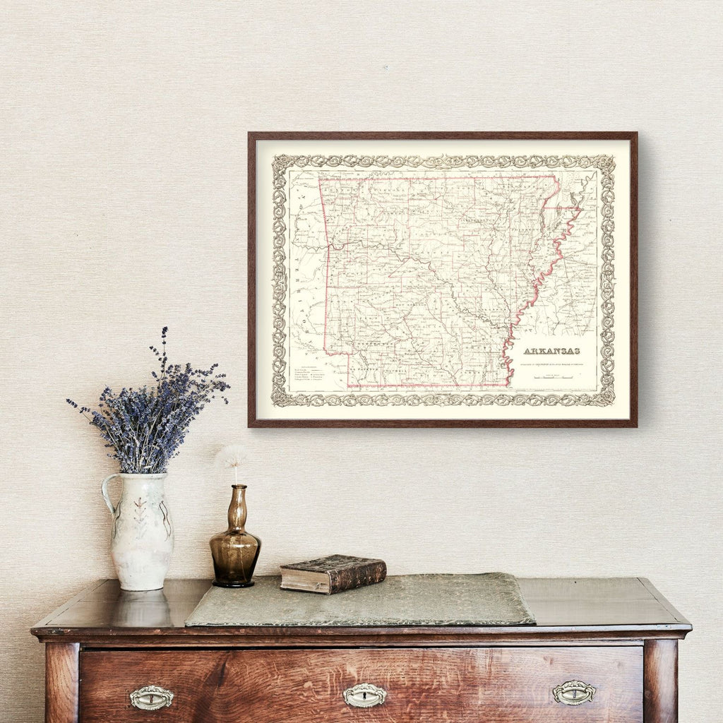 Vintage Map of Arkansas 1855