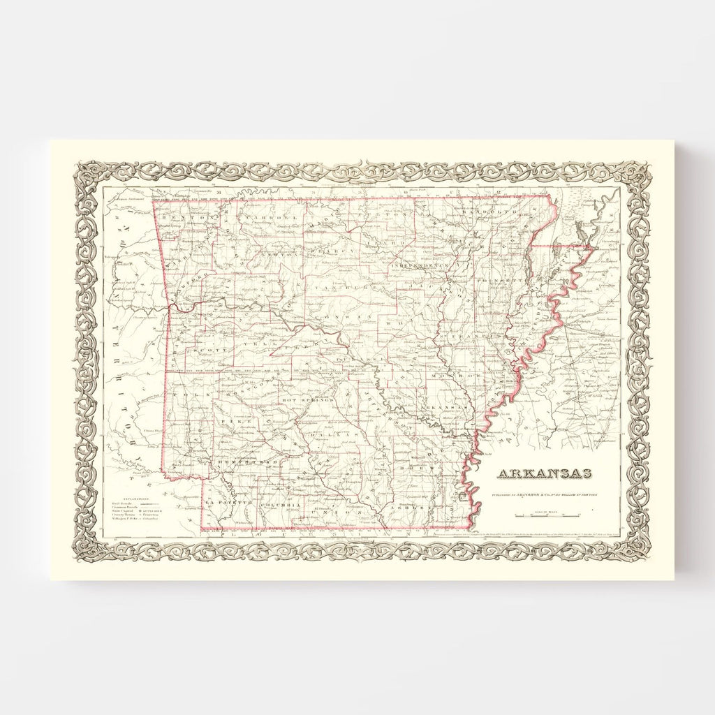Vintage Map of Arkansas 1855