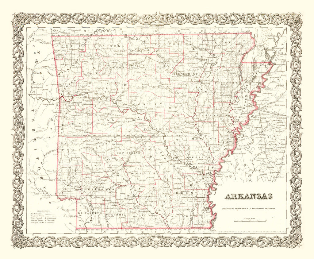 Vintage Map of Arkansas 1855