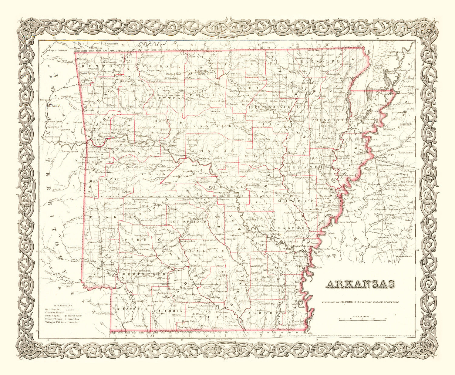 Vintage Map of Arkansas 1855