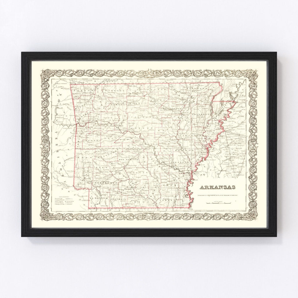 Vintage Map of Arkansas 1855