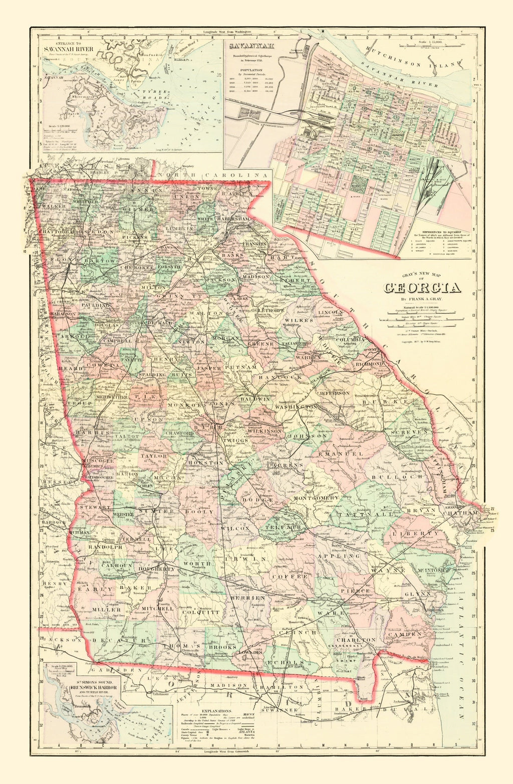 Vintage Map of Georgia 1876