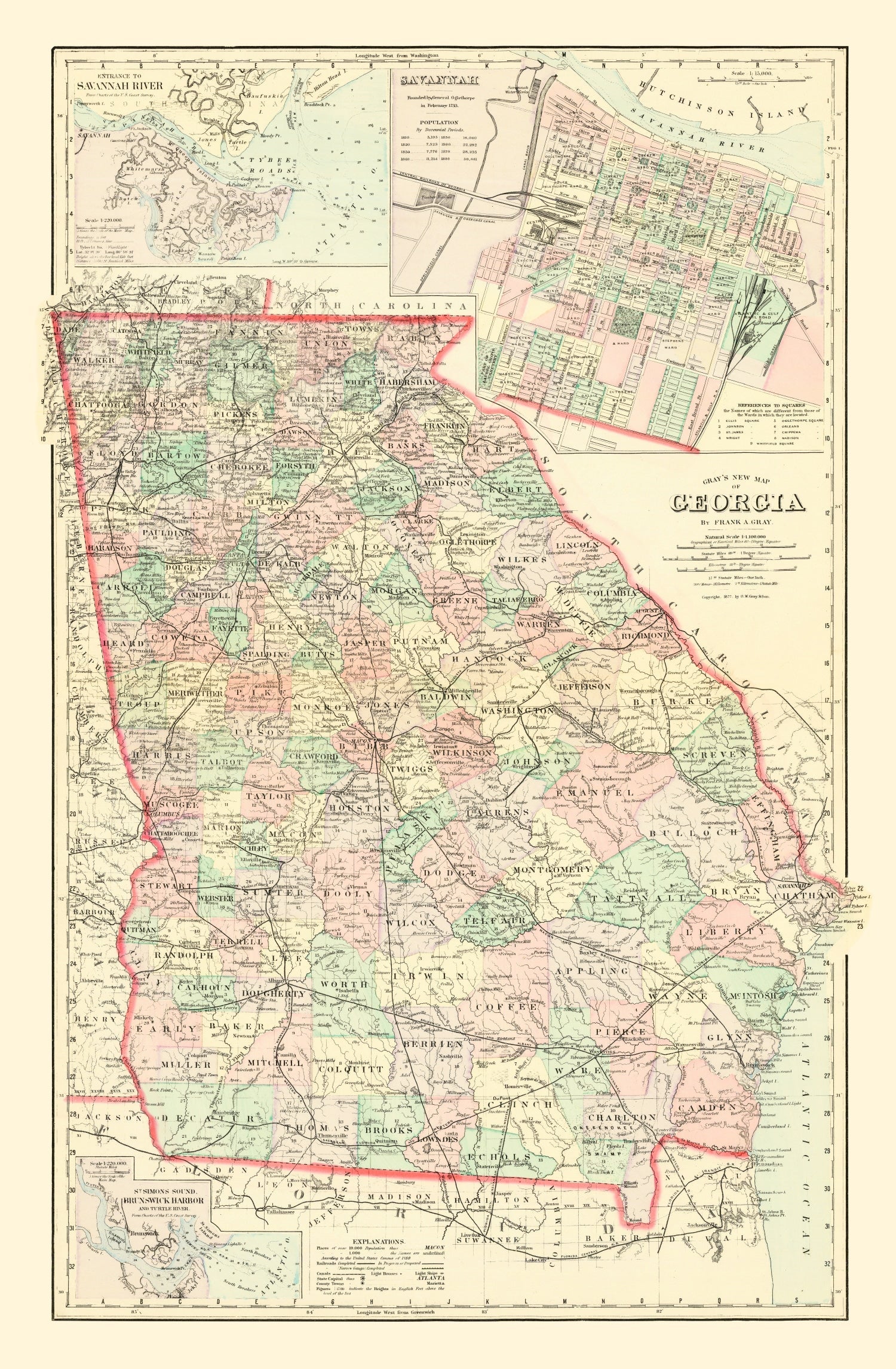 Vintage Map of Georgia 1876