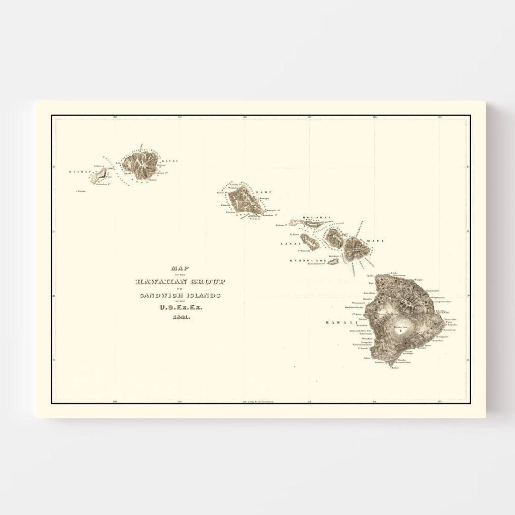 Vintage Map of Hawaii 1845