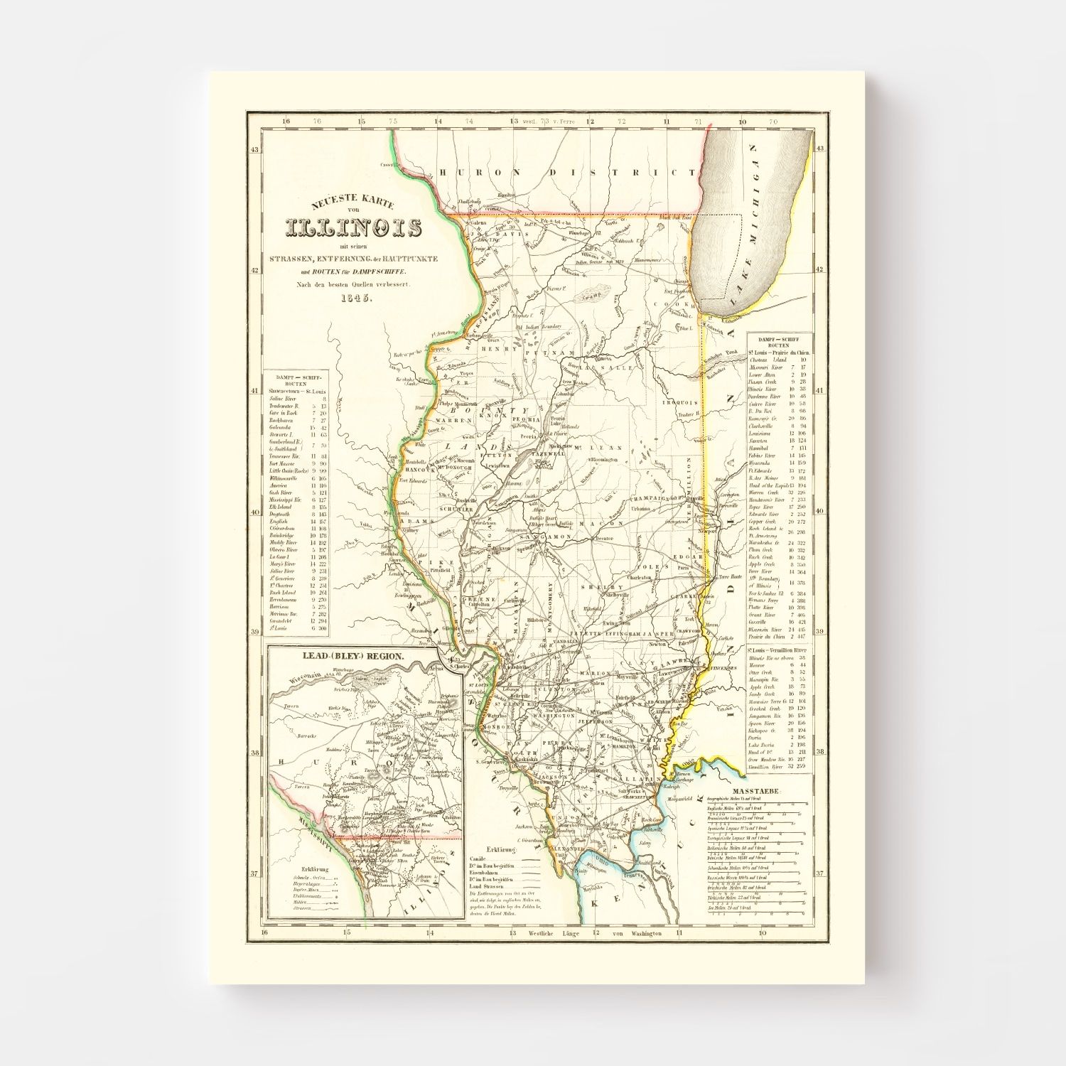Vintage Map of Illinois 1845