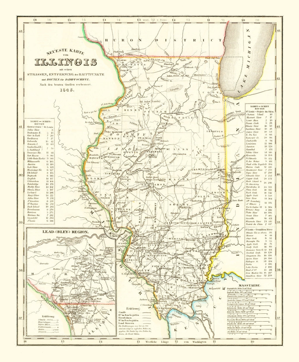Vintage Map of Illinois 1845