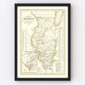 Vintage Map of Illinois 1845