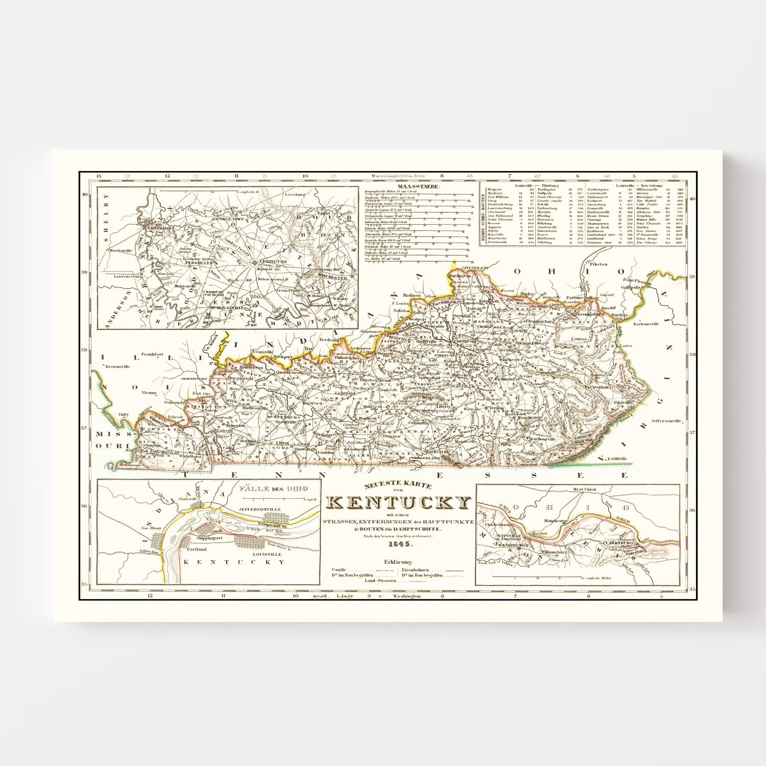 Vintage Map of Kentucky 1845