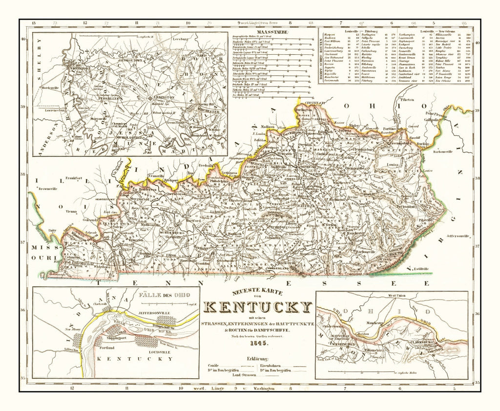 Vintage Map of Kentucky 1845
