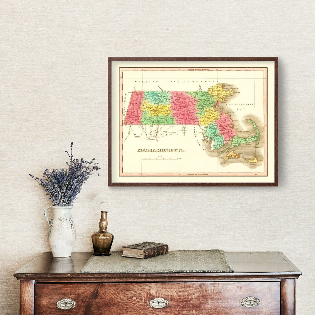 Vintage Map of Massachusetts 1826