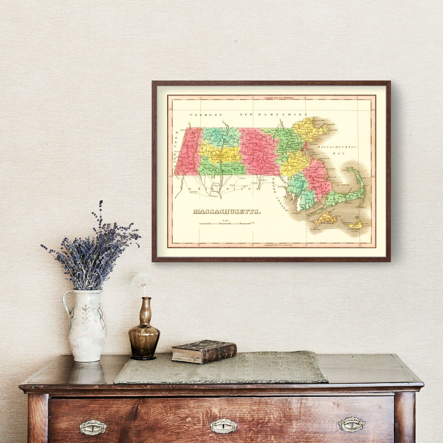 Vintage Map of Massachusetts 1826