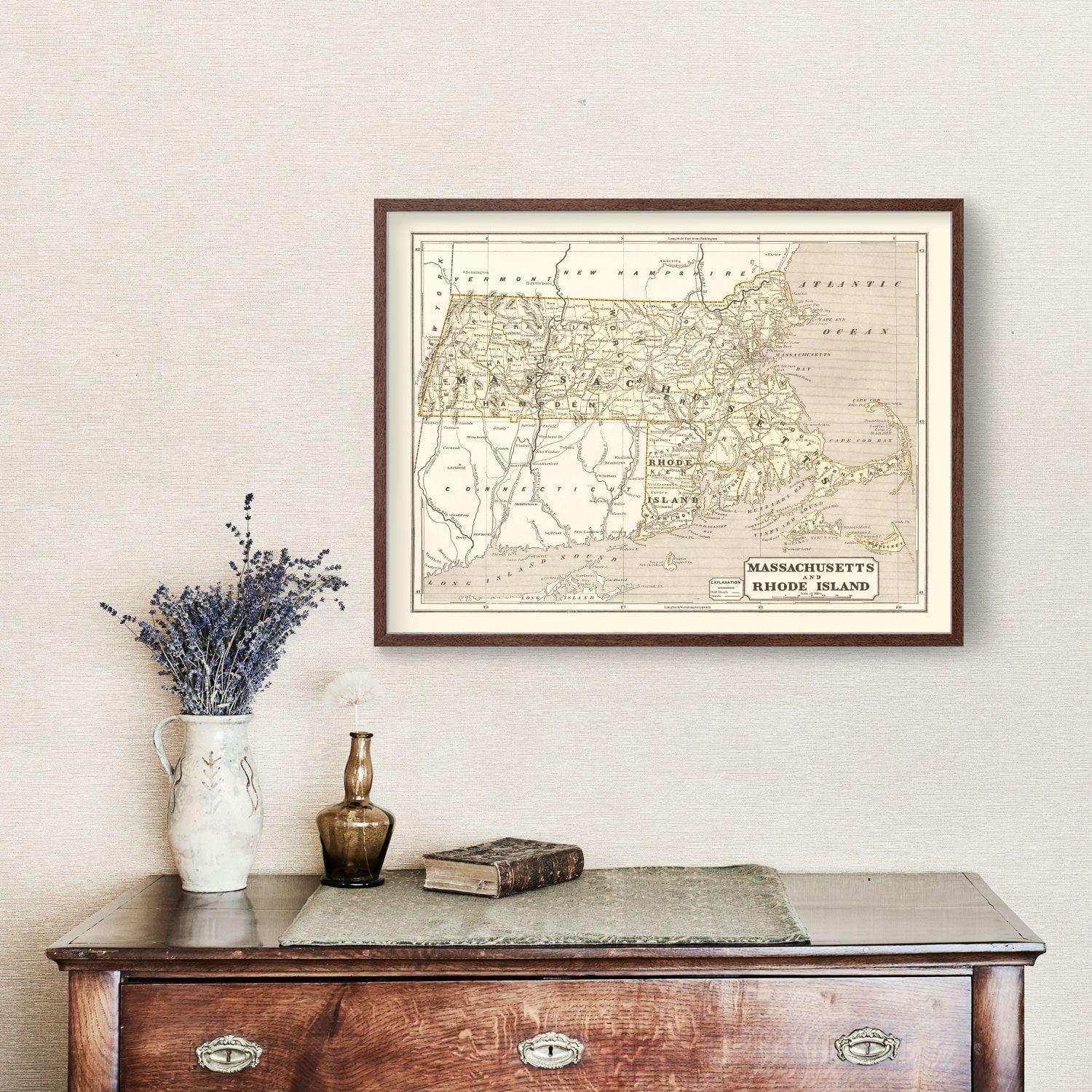 Vintage Map of Massachusetts 1842