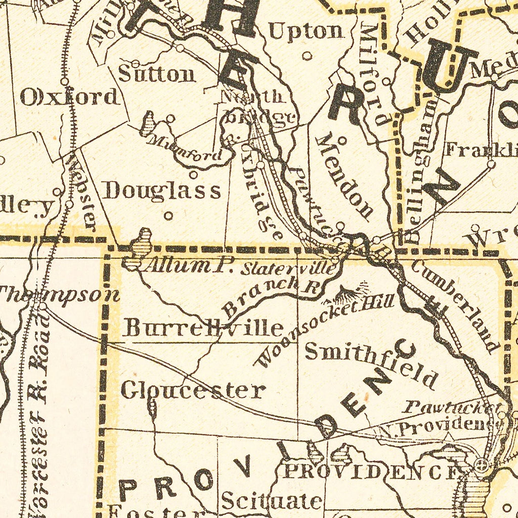Vintage Map of Massachusetts 1842