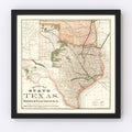 Vintage Map of Texas 1877